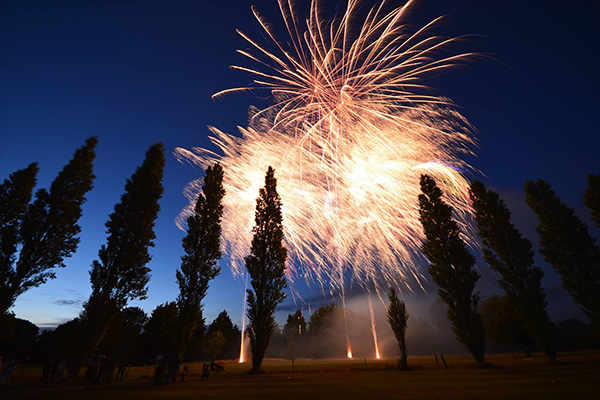 Gold coloured firework display at Lulworth castle in Wareham, Dorset