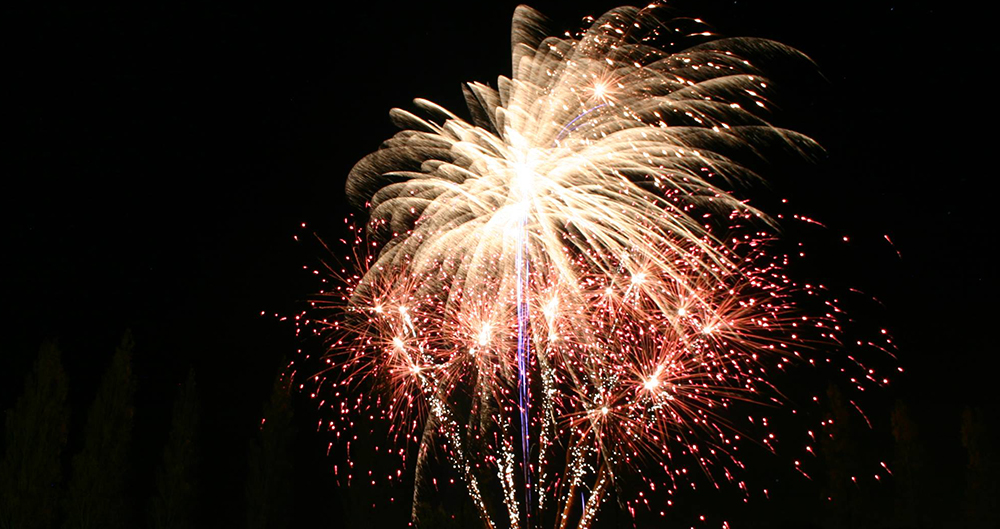 A large firework display fills up the night sky